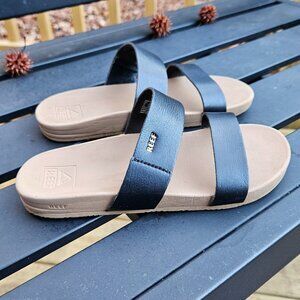 Reef Kids Cushion Vista SZ 2/3 Sandal Double Strap Slip On Black & Natural